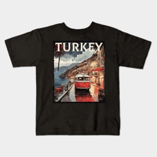 Turkey Rainy Day Vintage Retro Travel Tourism Kids T-Shirt